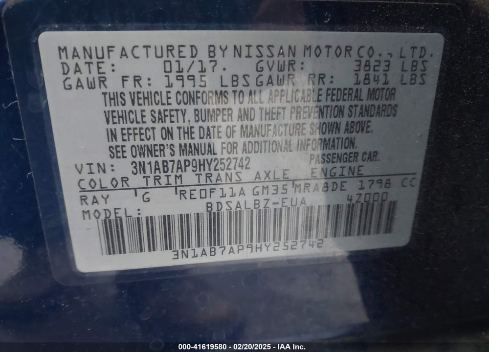 2017 NISSAN SENTRA VIN: 3N1AB7AP9HY252742