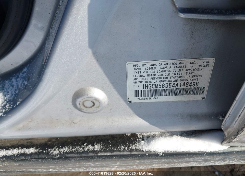 2004 HONDA ACCORD 2.4 LX VIN: 1HGCM56354A148498