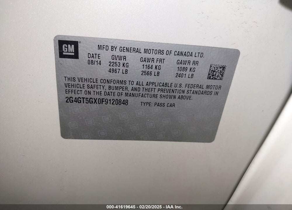 2015 BUICK REGAL GS VIN: 2G4GT5GX0F9120848