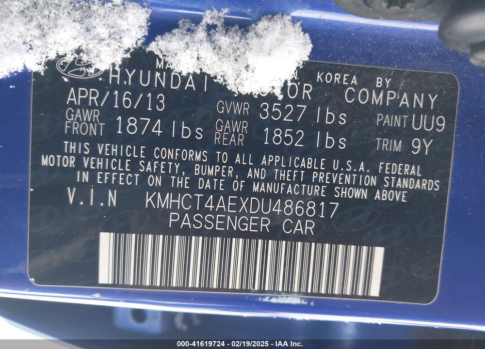 2013 HYUNDAI ACCENT GLS VIN: KMHCT4AEXDU486817