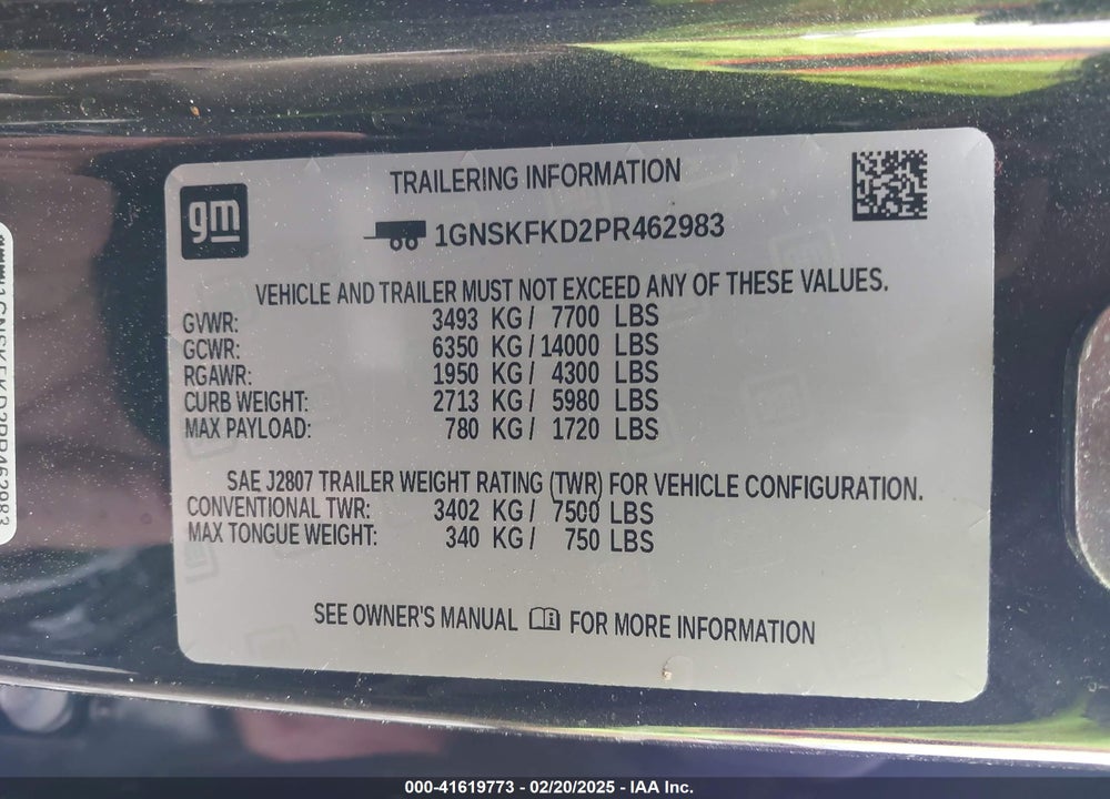 2023 CHEVROLET SUBURBAN 4WD PREMIER VIN: 1GNSKFKD2PR462983