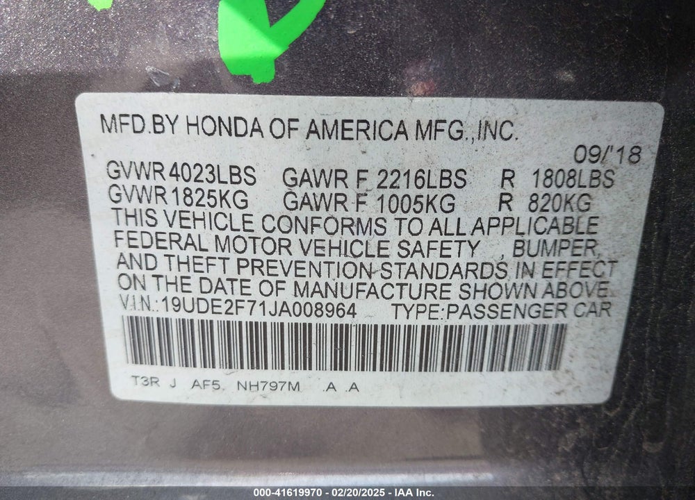 2018 ACURA ILX VIN: 19UDE2F71JA008964
