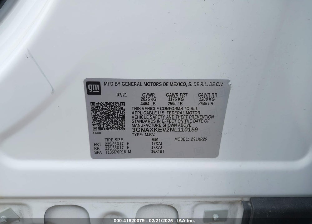 2022 CHEVROLET EQUINOX FWD LT VIN: 3GNAXKEV2NL110159