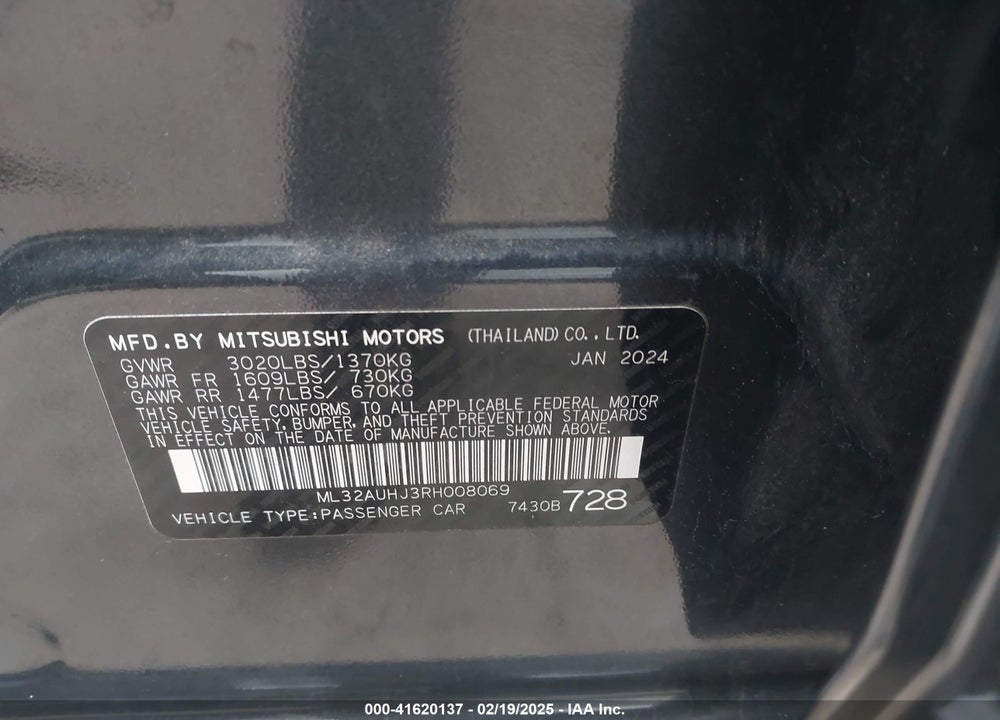 2024 MITSUBISHI MIRAGE VIN: ML32AUHJ3RH008069