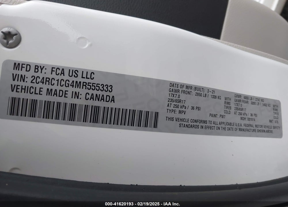 2021 CHRYSLER VOYAGER LX VIN: 2C4RC1CG4MR555333