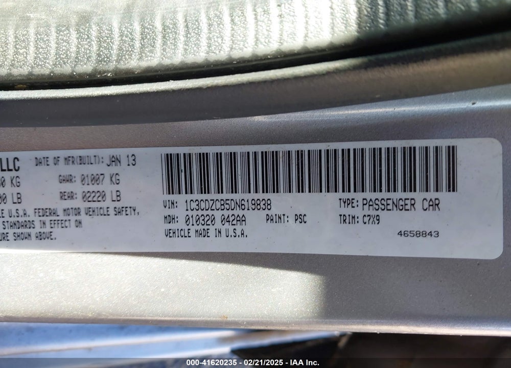 2013 DODGE AVENGER SXT VIN: 1C3CDZCB5DN619838