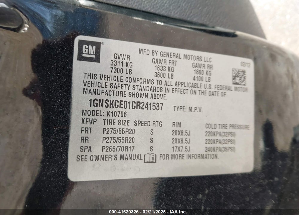 2012 CHEVROLET TAHOE LTZ VIN: 1GNSKCE01CR241537