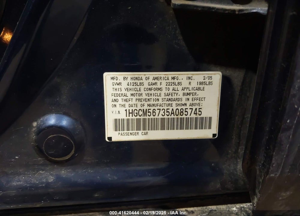 2005 HONDA ACCORD 2.4 EX VIN: 1HGCM56735A085745