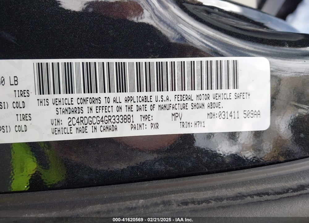 2016 DODGE GRAND CARAVAN SXT VIN: 2C4RDGCG4GR333881