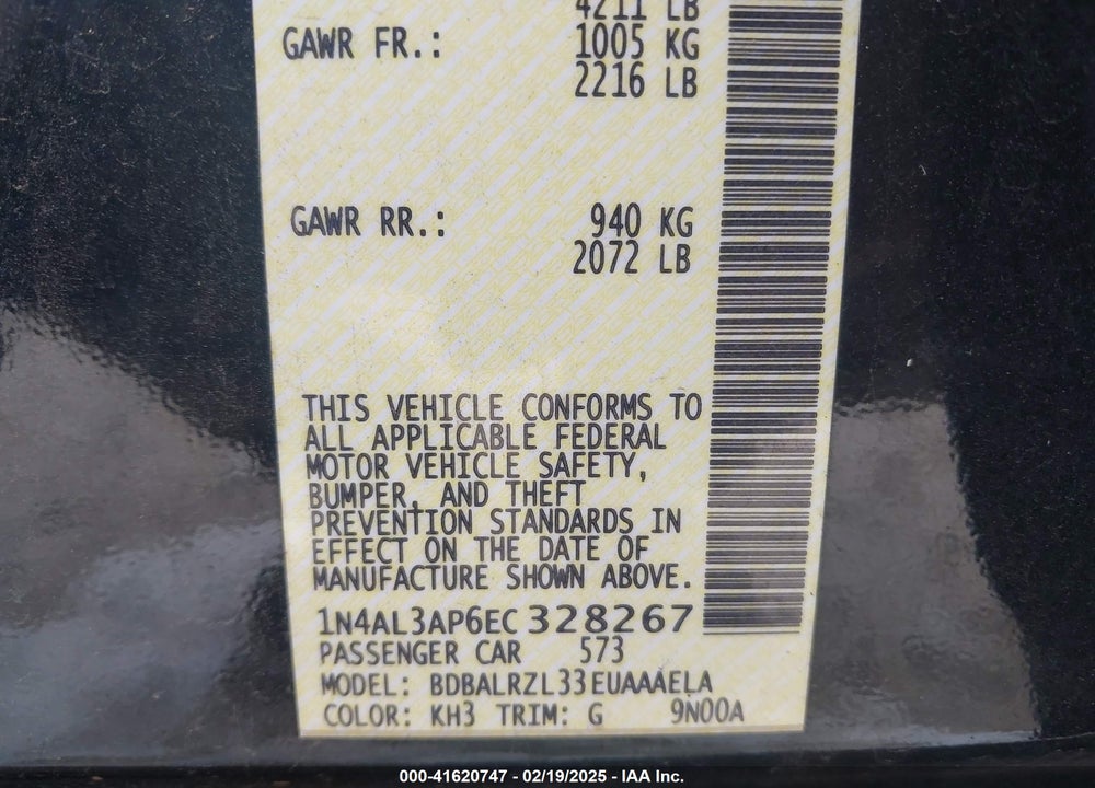 2014 NISSAN ALTIMA VIN: 1N4AL3AP6EC328267