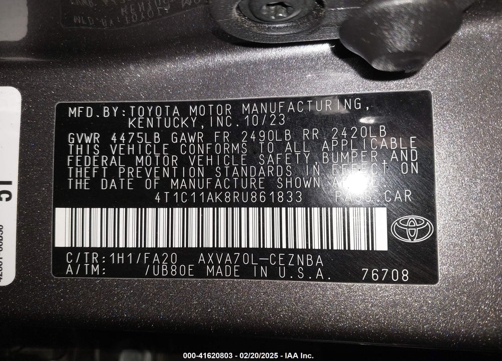 2024 TOYOTA CAMRY VIN: 4T1C11AK8RU861833