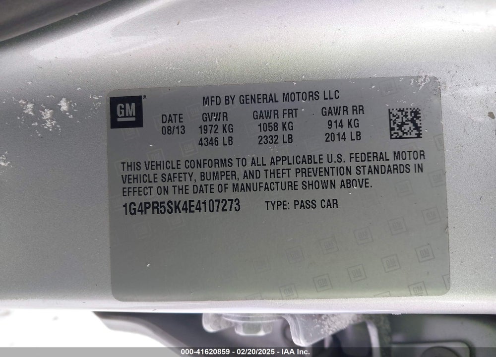 2014 BUICK VERANO VIN: 1G4PR5SK4E4107273