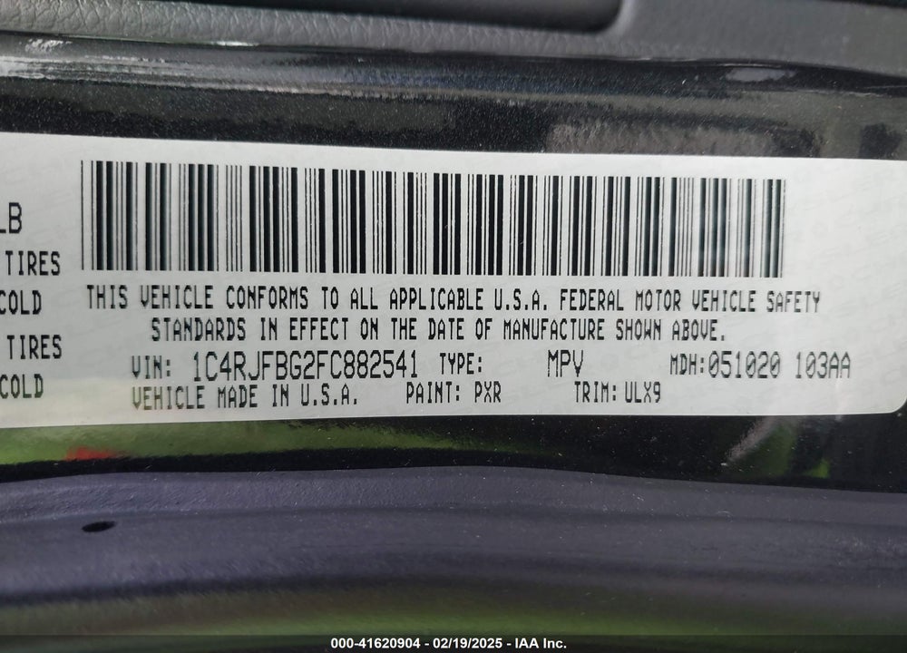2015 JEEP GRAND CHEROKEE VIN: 1C4RJFBG2FC882541