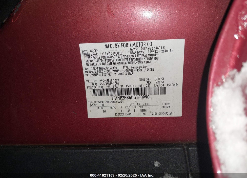 2013 FORD TAURUS VIN: 1FAHP2H86DG160990
