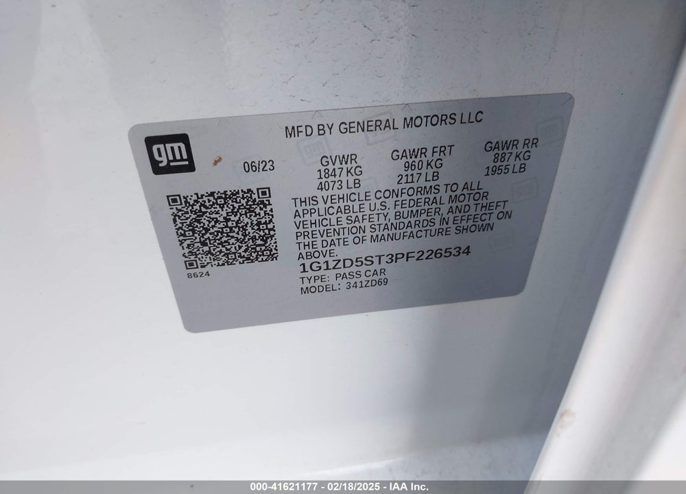 2023 CHEVROLET MALIBU FWD 1LT VIN: 1G1ZD5ST3PF226534