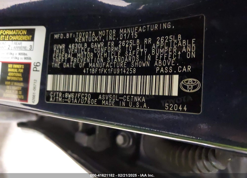 2015 TOYOTA CAMRY VIN: 4T1BF1FK1FU914258