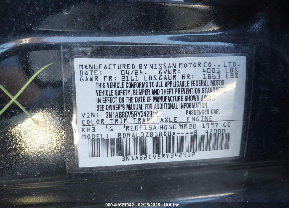 2024 NISSAN SENTRA VIN: 3N1AB8CV5RY342912