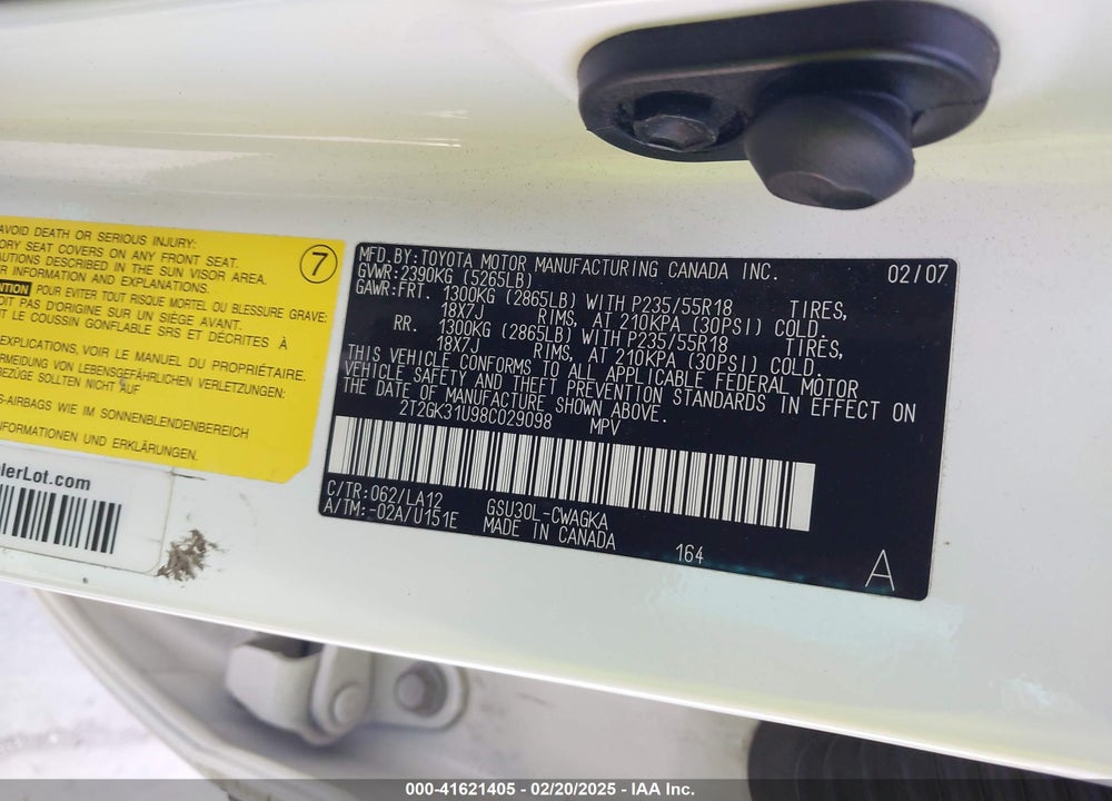 2008 LEXUS RX 350 VIN: 2T2GK31U98C029098
