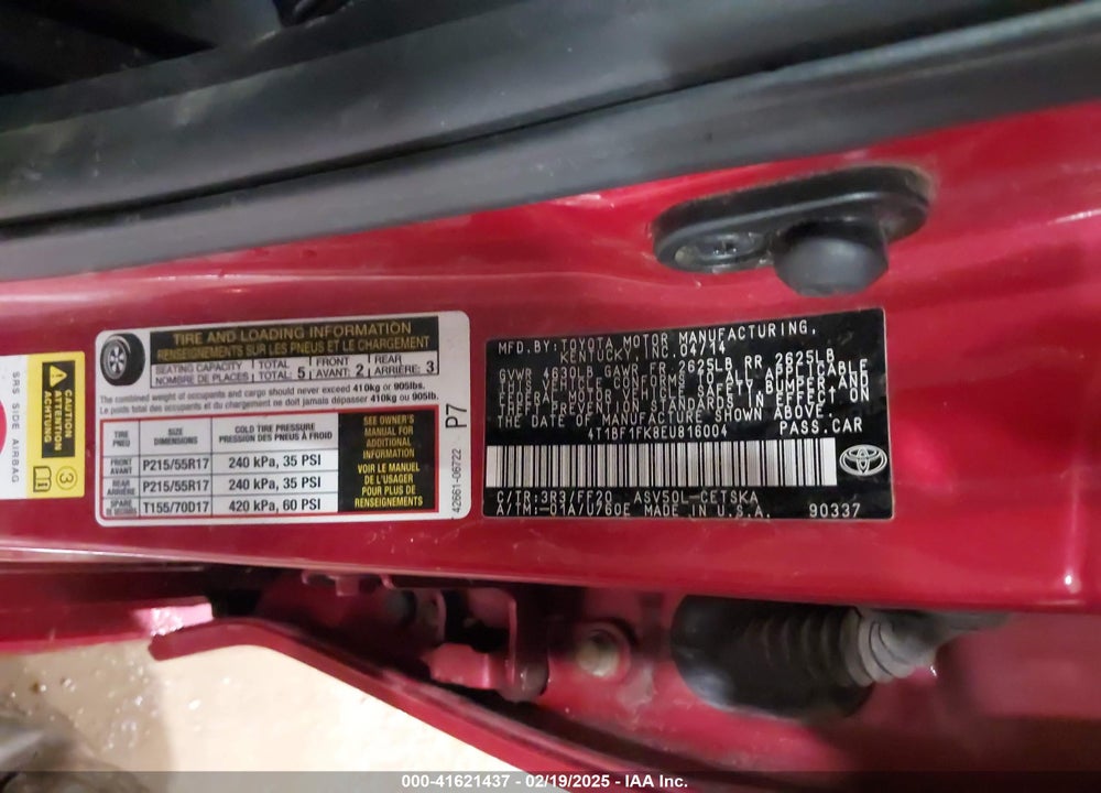 2014 TOYOTA CAMRY VIN: 4T1BF1FK8EU816004