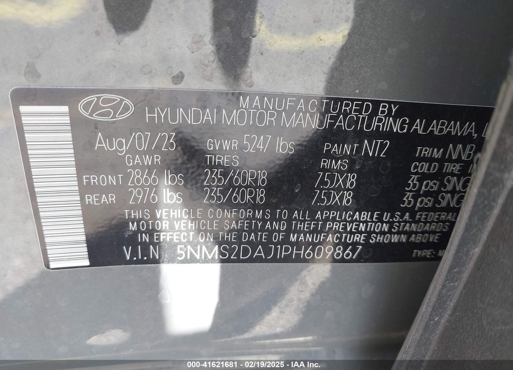 2023 HYUNDAI SANTA FE SEL VIN: 5NMS2DAJ1PH609867