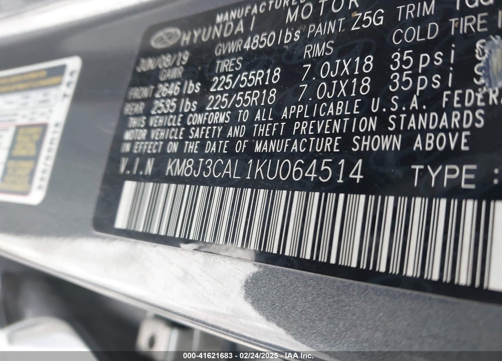 2019 HYUNDAI TUCSON VIN: KM8J3CAL1KU064514