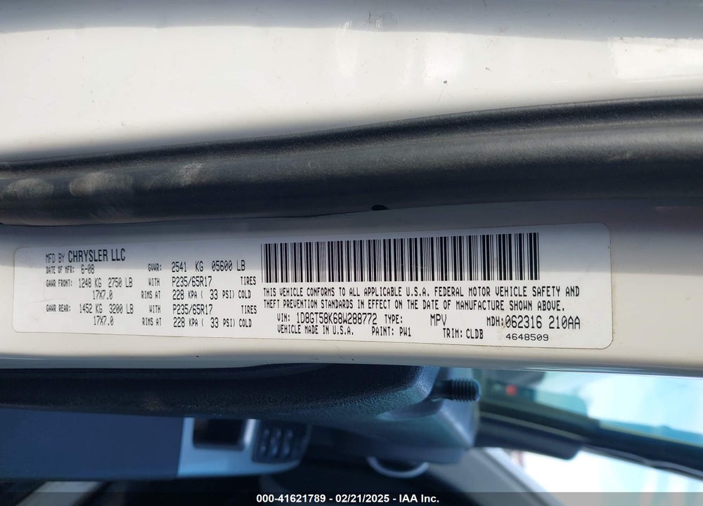 2008 DODGE NITRO SLT/RT VIN: 1D8GT58K68W288772