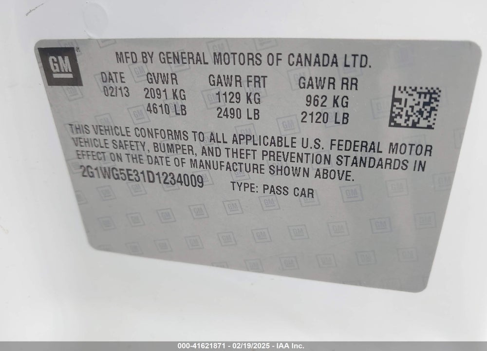 2013 CHEVROLET IMPALA VIN: 2G1WG5E31D1234009