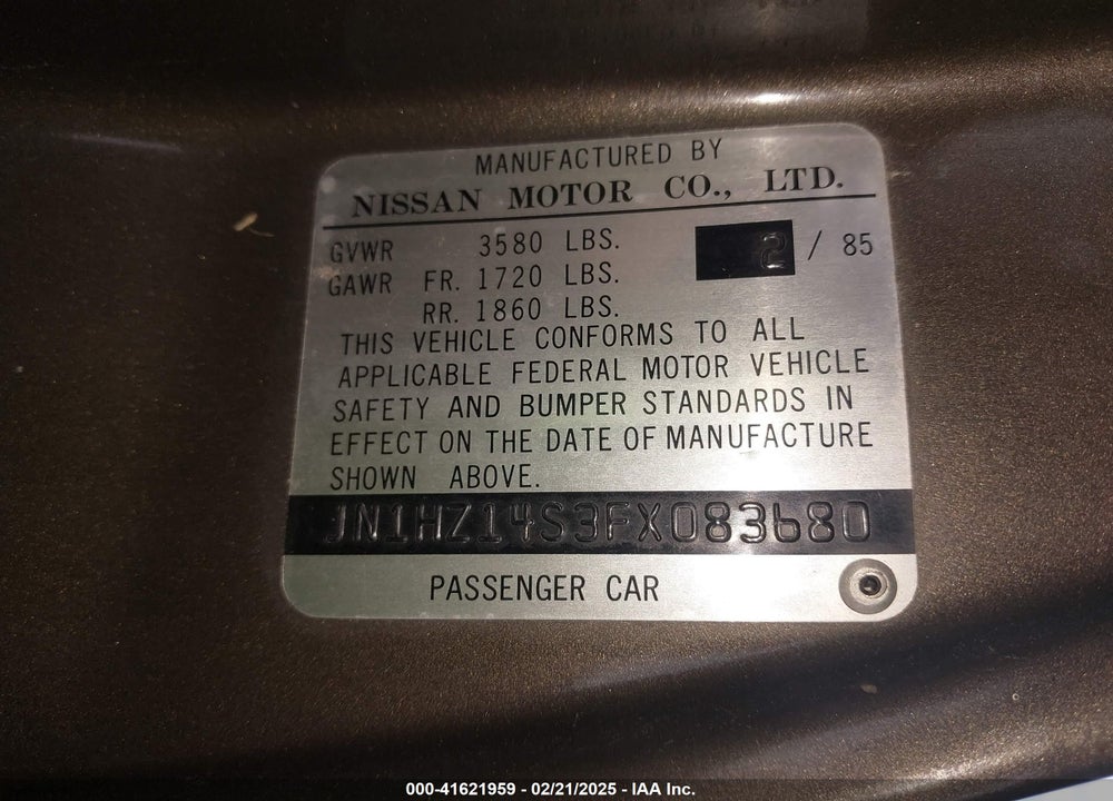 1985 NISSAN 300ZX VIN: JN1HZ14S3FX083680