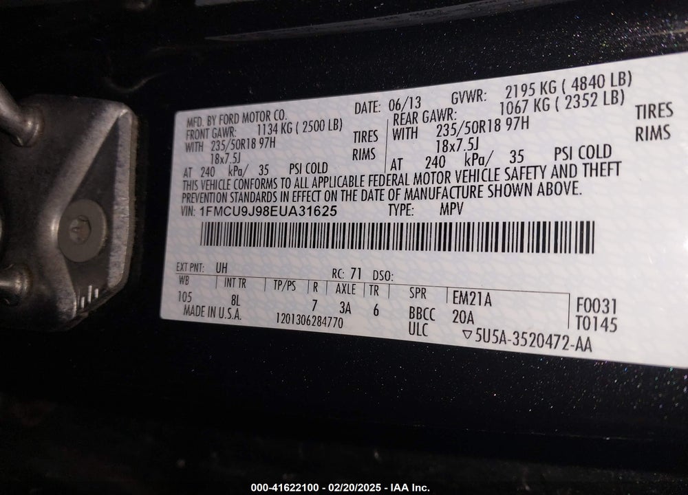 2014 FORD ESCAPE TITANIUM VIN: 1FMCU9J98EUA31625