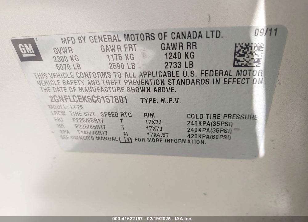 2012 CHEVROLET EQUINOX LS VIN: 2GNFLCEK5C6157801