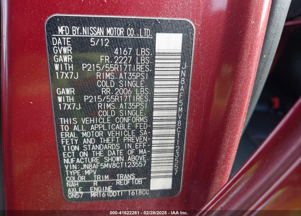 2012 NISSAN JUKE SL VIN: JN8AF5MV8CT123557
