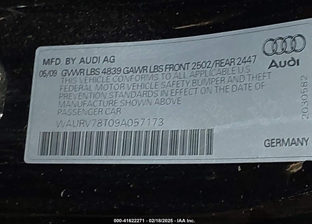 2009 AUDI S5 VIN: WAURV78T09A057173
