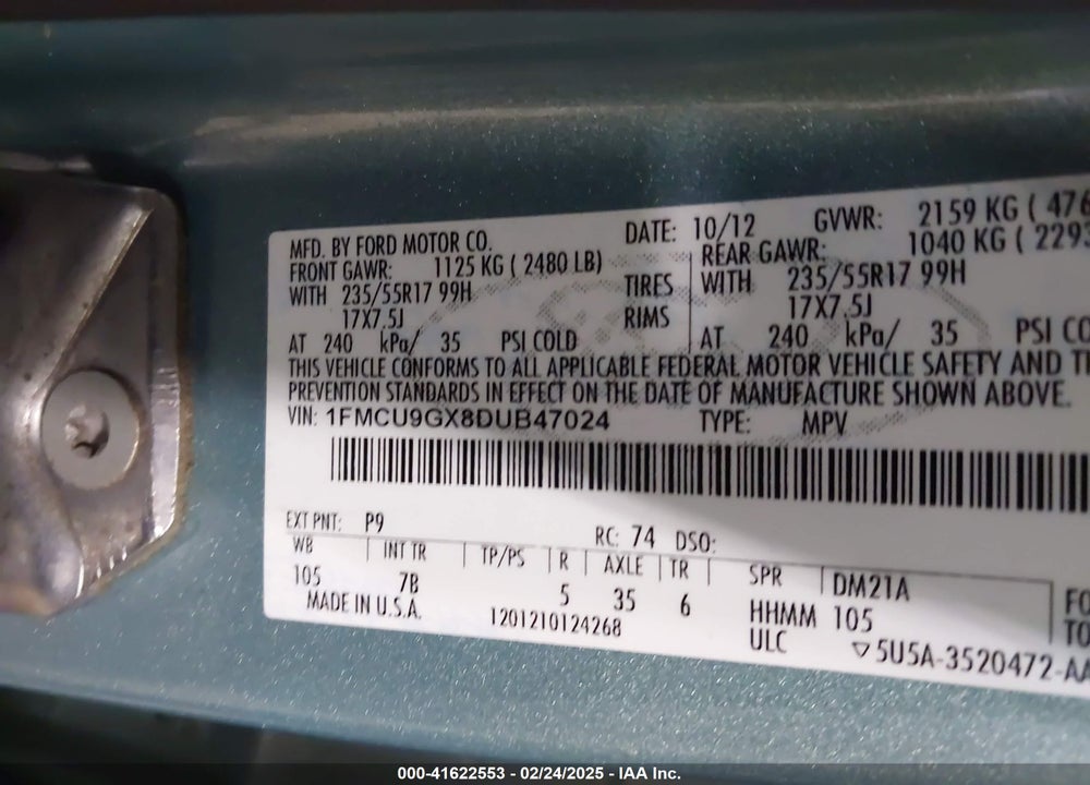 2013 FORD ESCAPE SE VIN: 1FMCU9GX8DUB47024