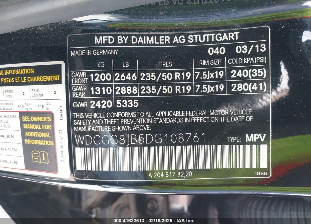 2013 MERCEDES-BENZ GLK 350 VIN: WDCGG8JB5DG108761