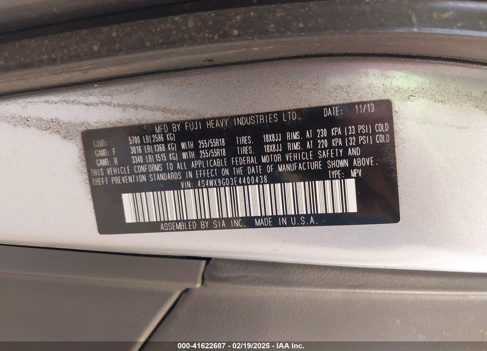 2014 SUBARU TRIBECA 3.6R LIMITED VIN: 4S4WX9GD3E4400438