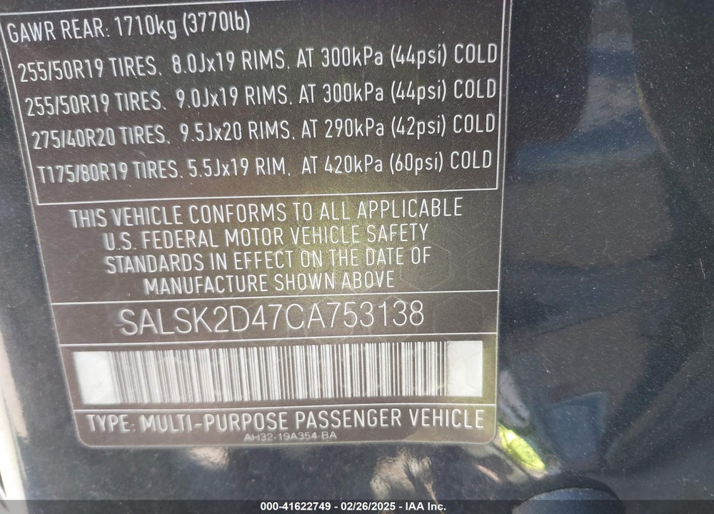 2012 LAND ROVER RANGE ROVER SPORT HSE VIN: SALSK2D47CA753138
