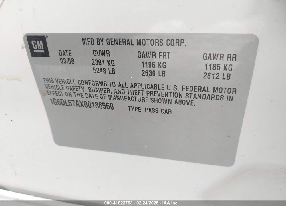 2008 CADILLAC STS VIN: 1G6DL67AX80186560