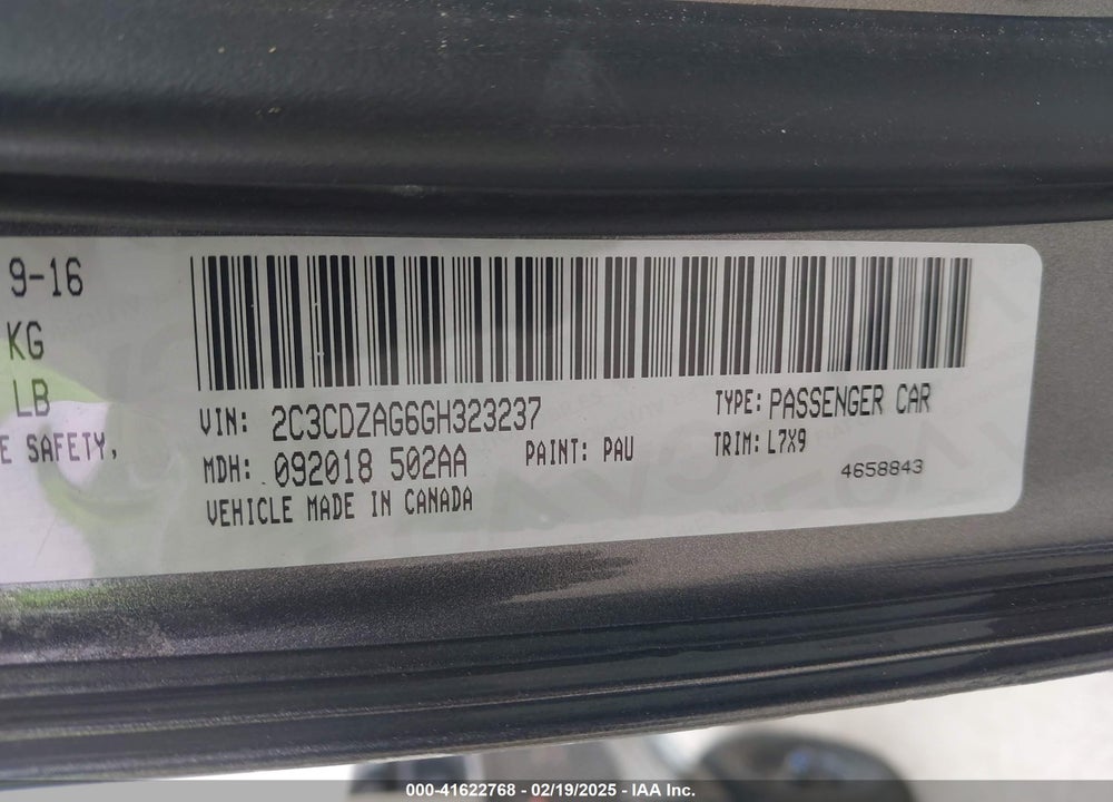 2016 DODGE CHALLENGER SXT VIN: 2C3CDZAG6GH323237