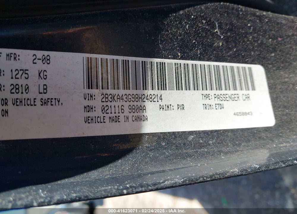 2008 DODGE CHARGER VIN: 2B3KA43G98H248214