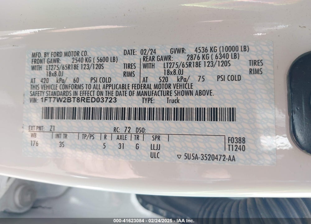 2024 FORD F-250 XLT VIN: 1FT7W2BT8RED03723