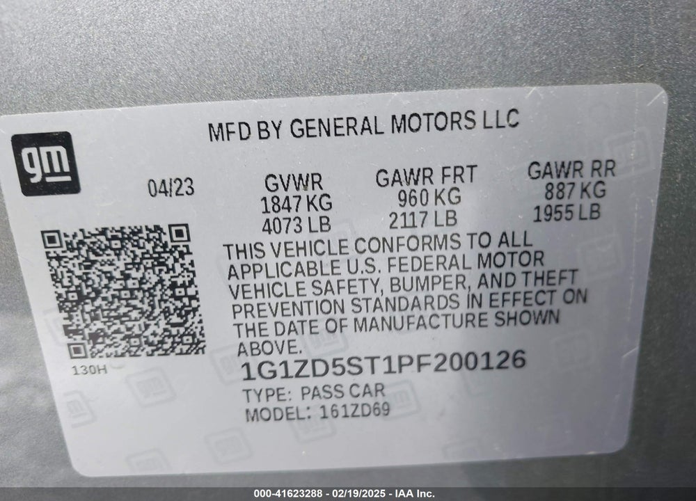 2023 CHEVROLET MALIBU VIN: 1G1ZD5ST1PF200126