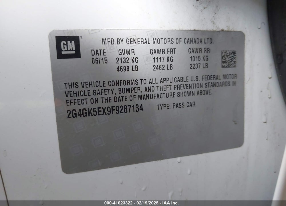 2015 BUICK REGAL TURBO VIN: 2G4GK5EX9F9287134