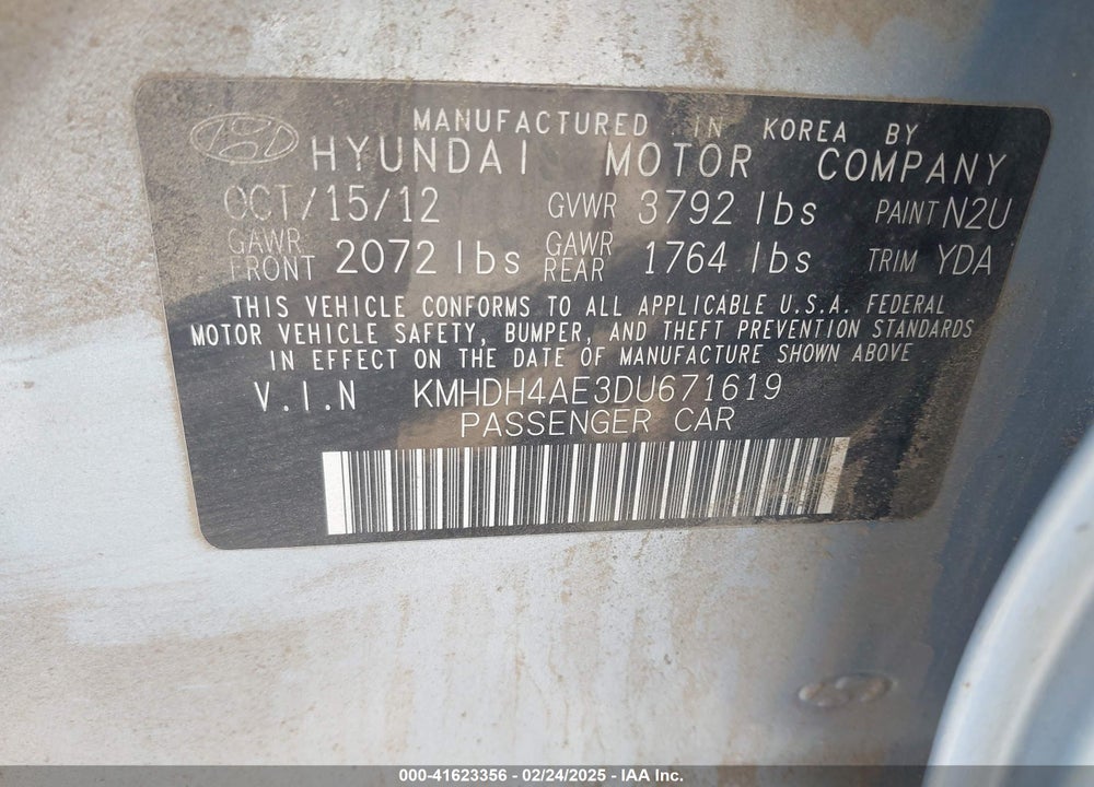 2013 HYUNDAI ELANTRA VIN: KMHDH4AE3DU671619