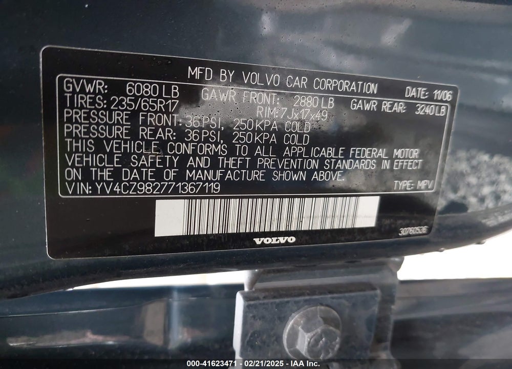 2007 VOLVO XC90 3.2 VIN: YV4CZ982771367119