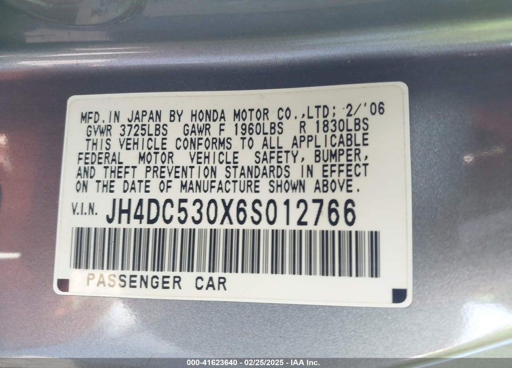2006 ACURA RSX TYPE-S VIN: JH4DC530X6S012766