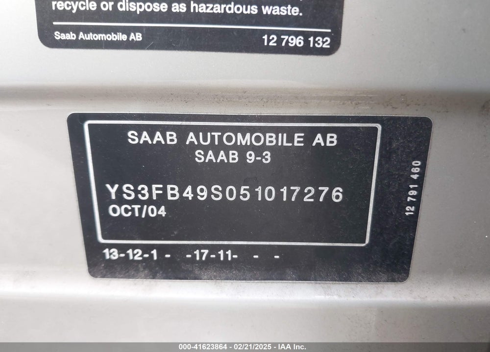 2005 SAAB 9-3 LINEAR VIN: YS3FB49S051017276