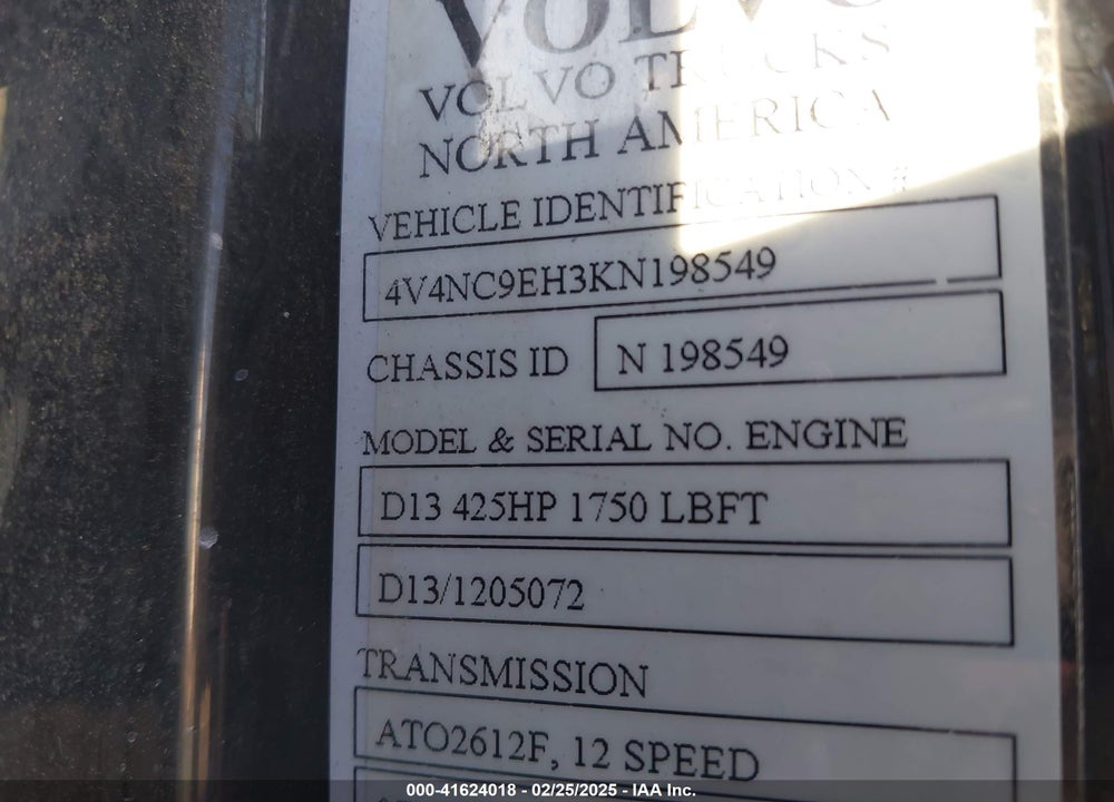 2019 VOLVO VNL VIN: 4V4NC9EH3KN198549