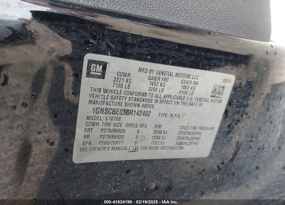 2011 CHEVROLET TAHOE LT VIN: 1GNSCBE03BR142482