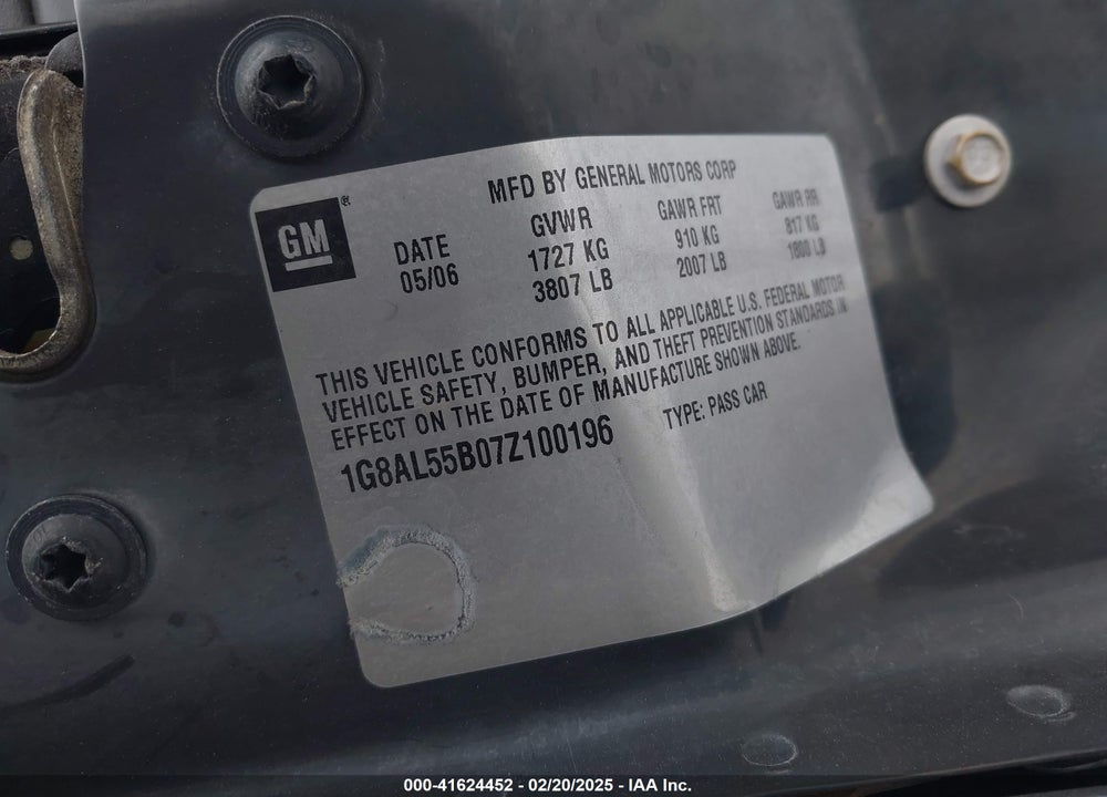 2007 SATURN ION VIN: 1G8AL55B07Z100196