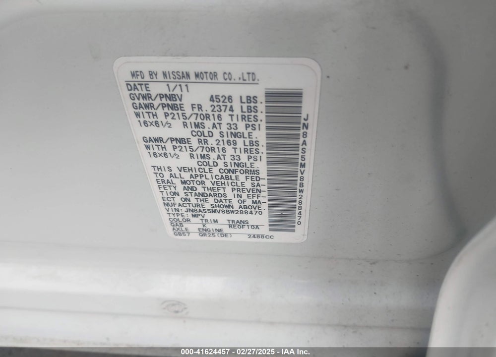 2011 NISSAN ROGUE VIN: JN8AS5MV8BW288470
